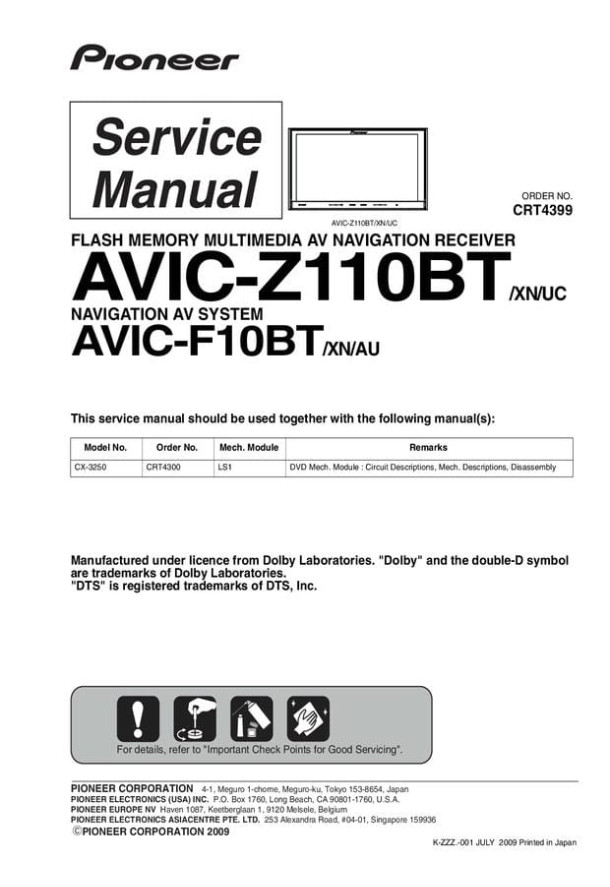 AVIC-Z110BT, AVIC-F10BT, CX-3250_CRT4399_CRT4300